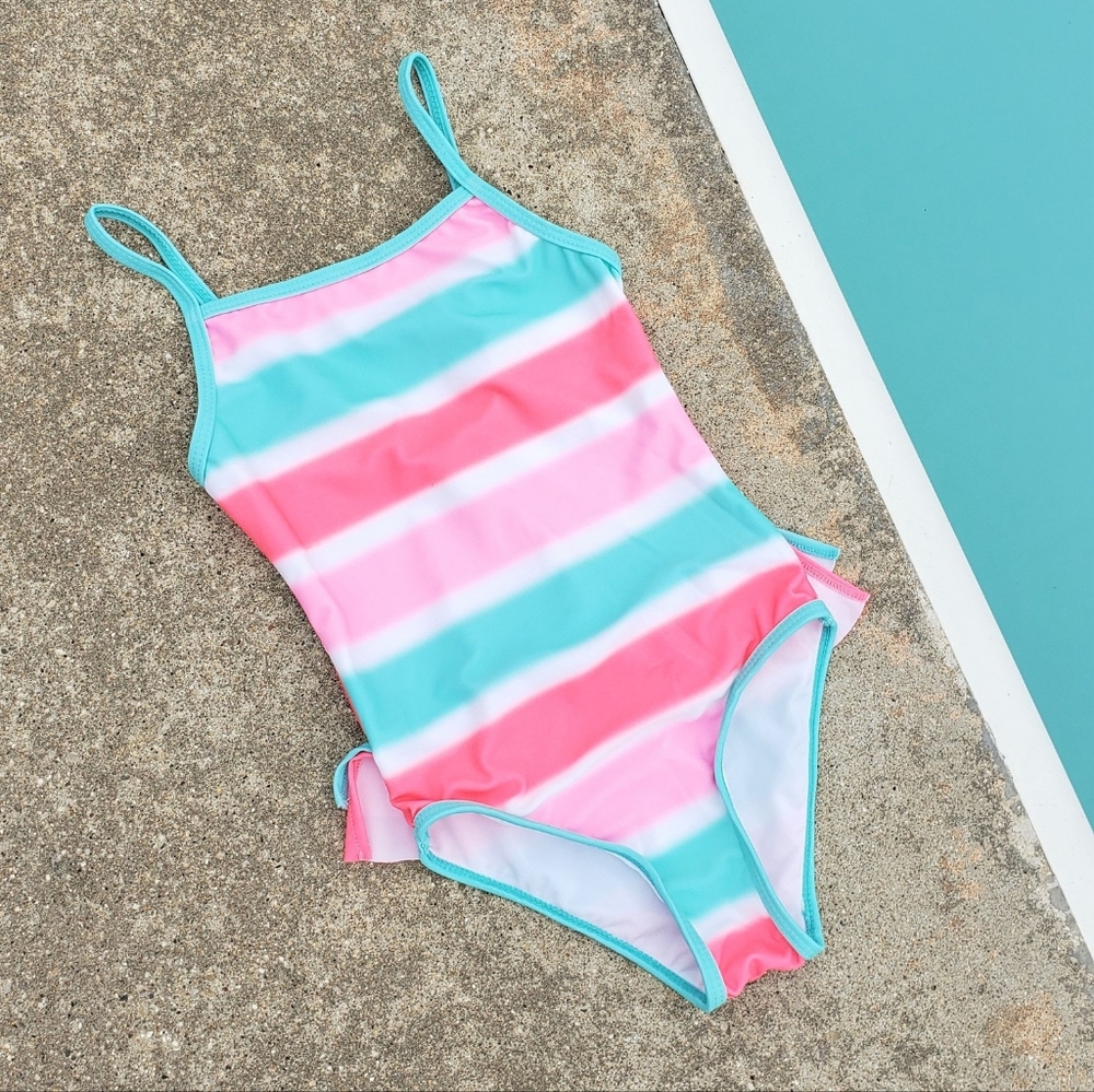 Girls ruffle bum one piece neon pastel